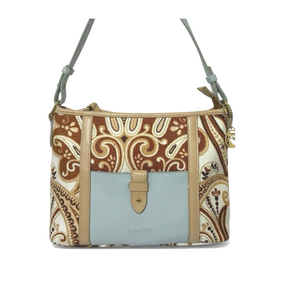Spartina 449 Daufuskie Island Canvas Brown Paisley Handbag Blue Leather Trim